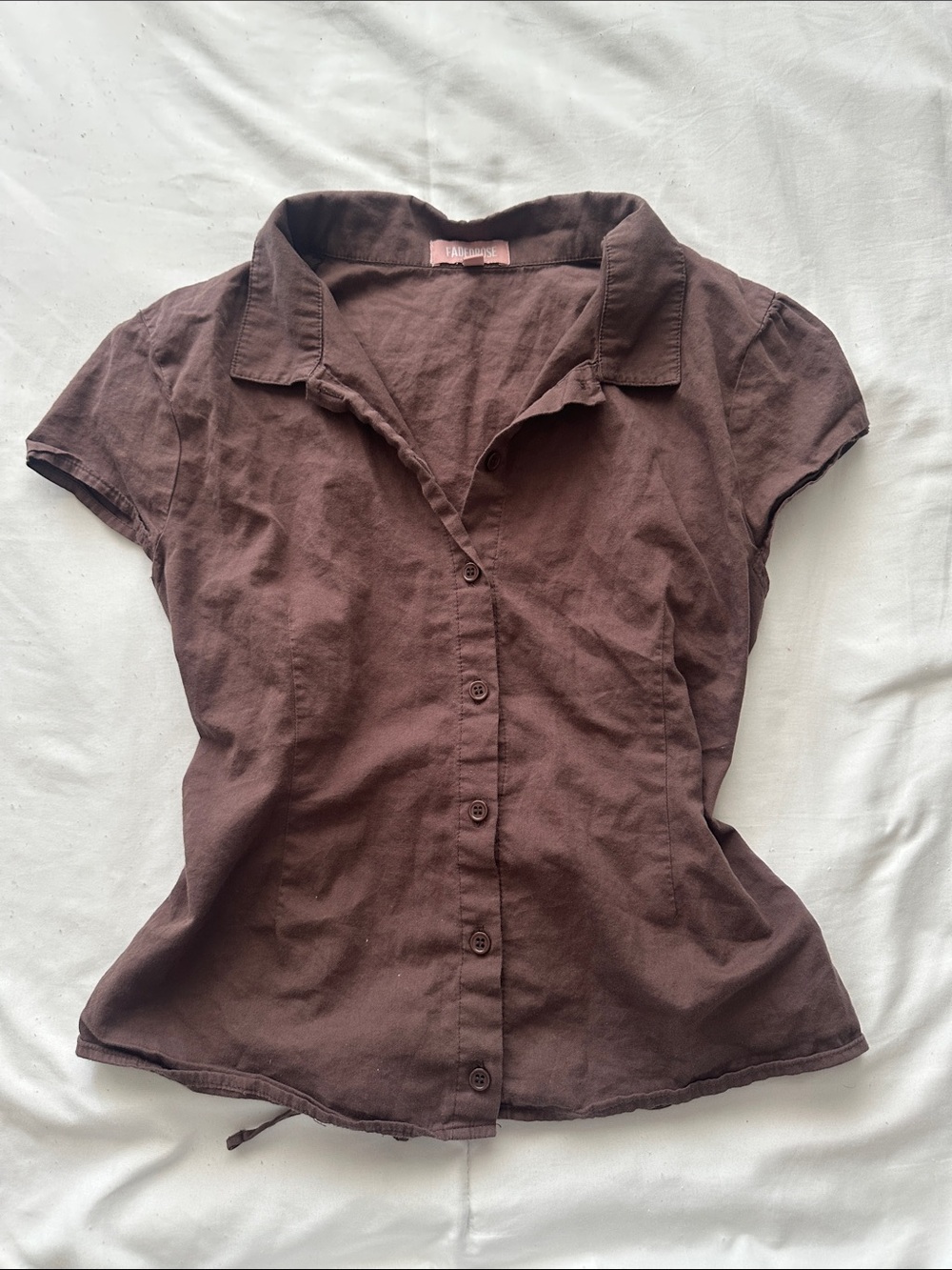 Women's Brown Button-Front Collared Top